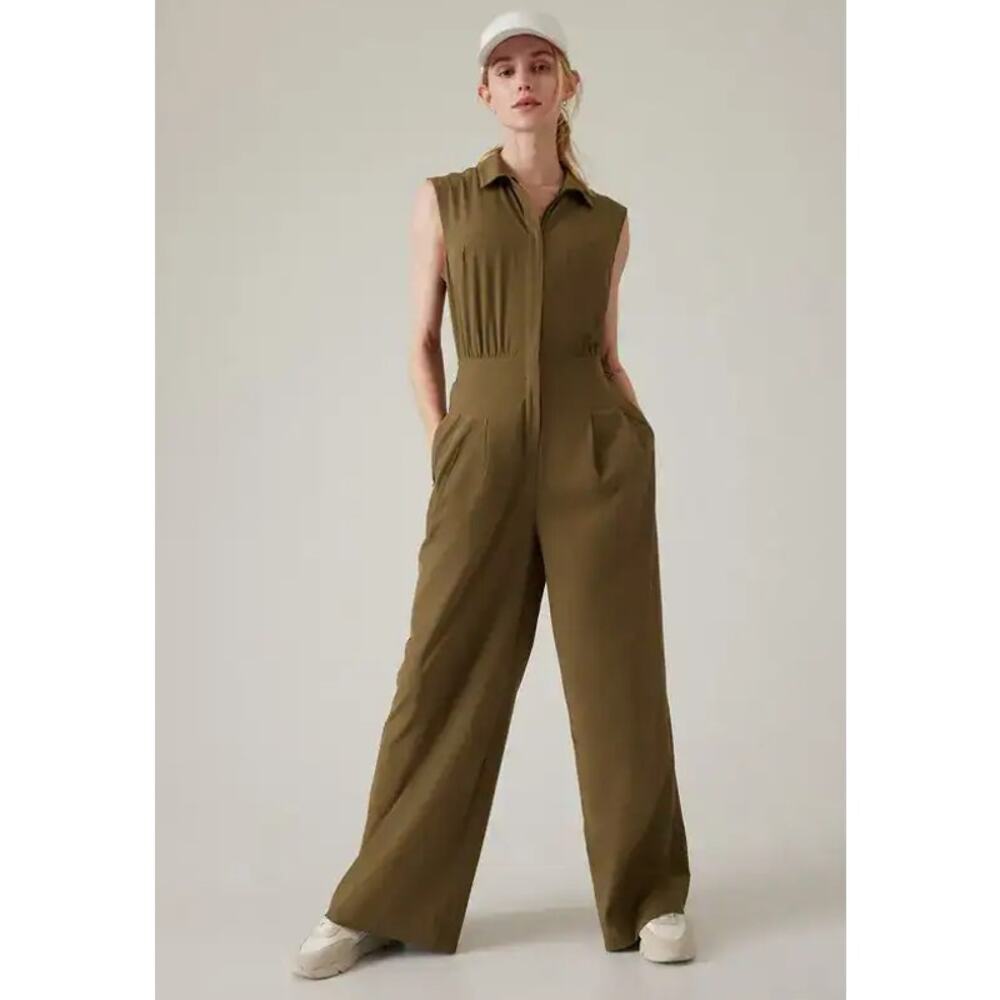 Athleta Brooklyn Heights Wide Leg Jumpsuit Olive 16